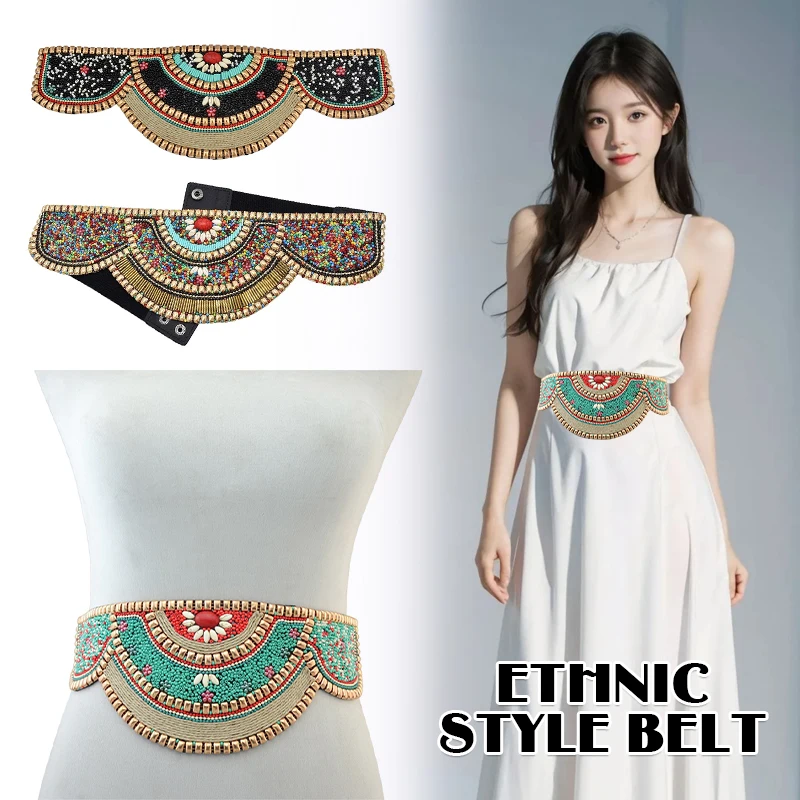 Ethnic Indian Fashion - Ceinture de perles colorées pour femmes,