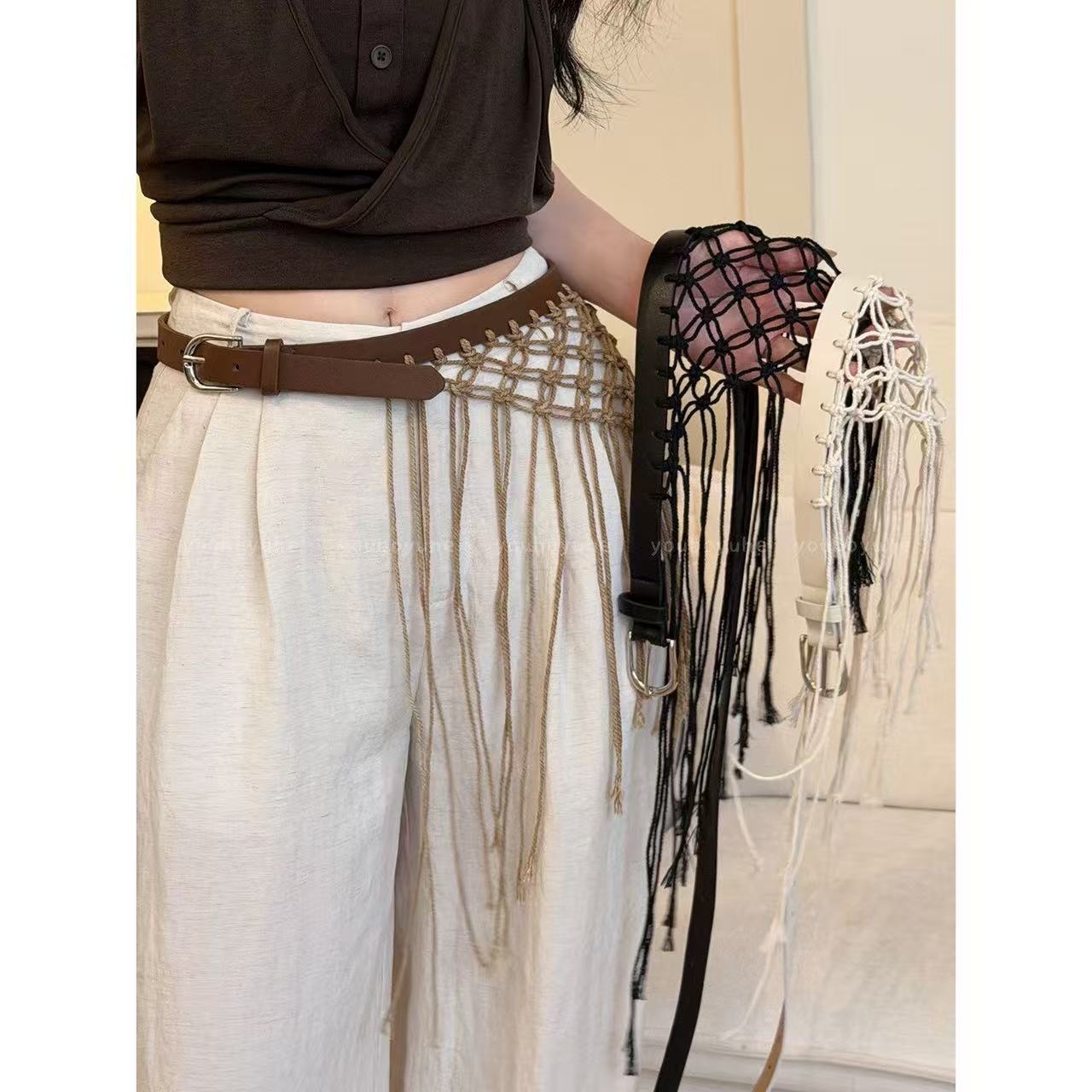 Y2K Ethnic Fashion - Ceintures décontractées Y2K à franges tressées,