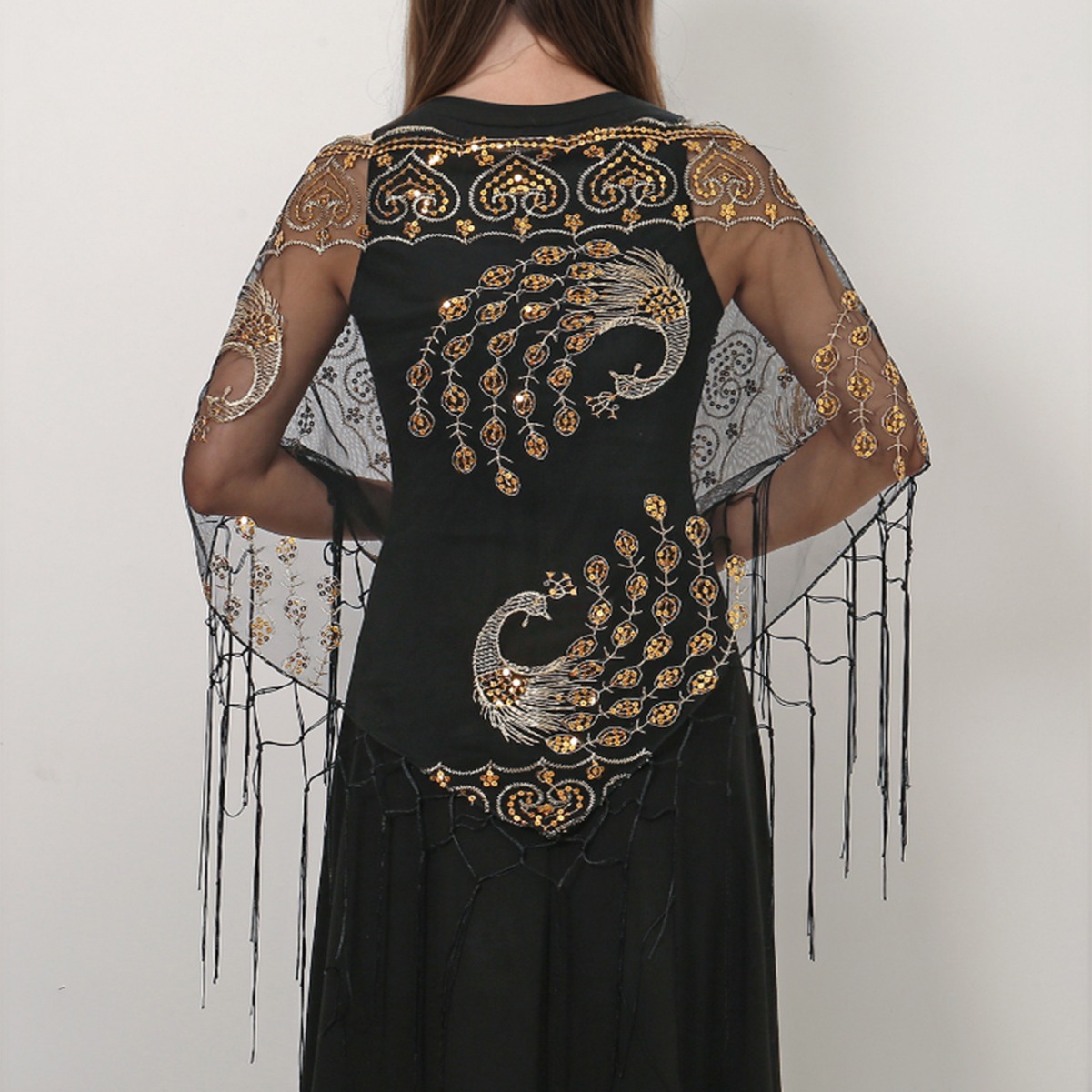 Ethnic Fashion Sale - Écharpe triangulaire à franges paon pour