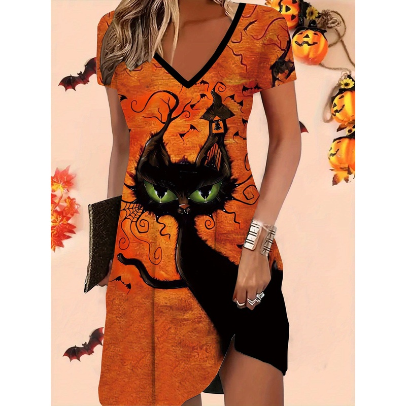Y2K Ethnic Fashion - Imprimé Halloween avec motif tête de