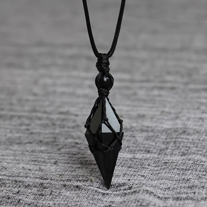 Ethnic Wear Men'S Fashion - Collier pendentif en cristal d'obsidienne noire